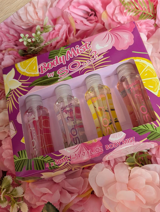 Coffret 4 Mini Brumes 50ml - Vanille, Barbe à Papa, Fleurs Roses, Pamplemousse So...?